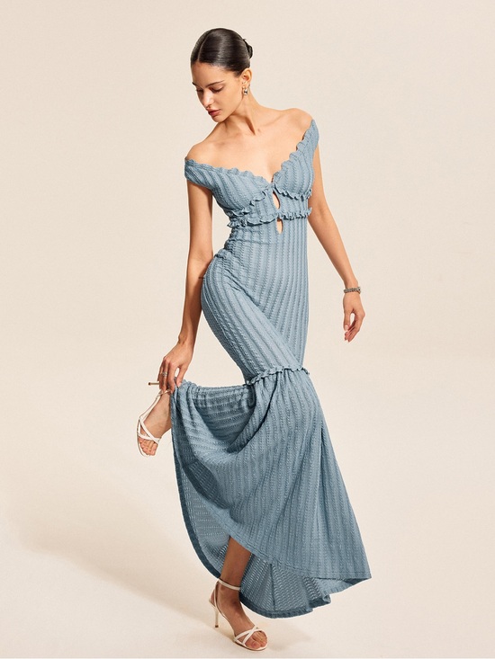 Commense Dresses & Skirts - Commense Powder Blue Cable Knit Ruffle Dress